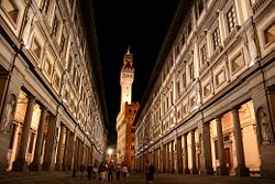 The narrow courtyard between the Uffizi's two wings creates the effect of a short, idealized street Uffizi Gallery,Florence