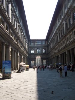 The narrow courtyard, showing view toward the Arno Rive